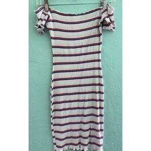 Blue, white and red dress